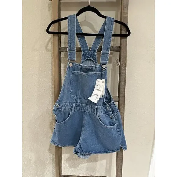 Zara Women’s Denim Short Overall Medium Blue - Picture 7 of 10